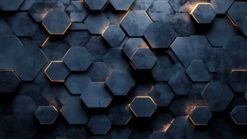 Layered hexagon wall glows with subtle futuristic warmth