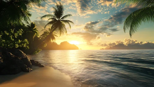 Golden Sunset Over Tropical Paradise Beach