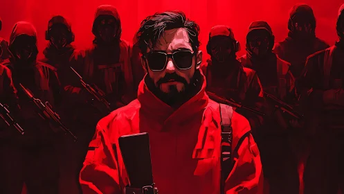 Paramilitary squad leader in red tactical gear, stylized portrait