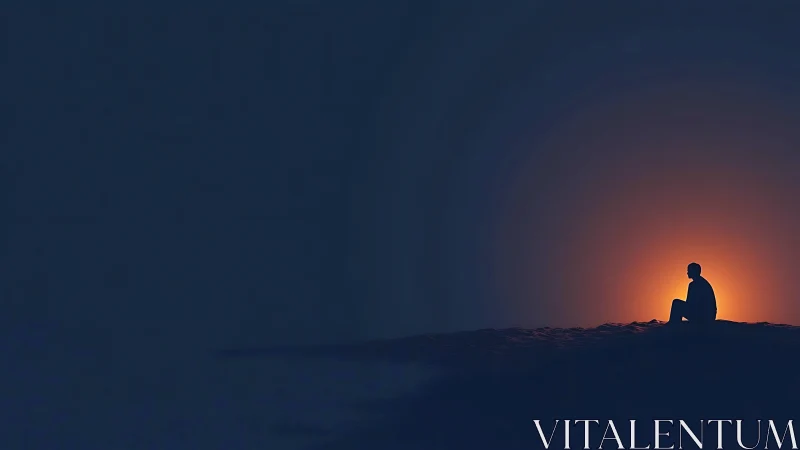 Silhouette of seated figure aligns with backlit horizon glow