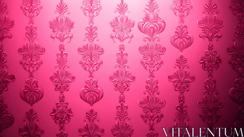 Embossed magenta damask pattern with glossy raised ornamental relief
