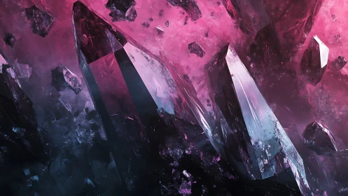 Glimmering cosmic crystals glowing in soft pink twilight.