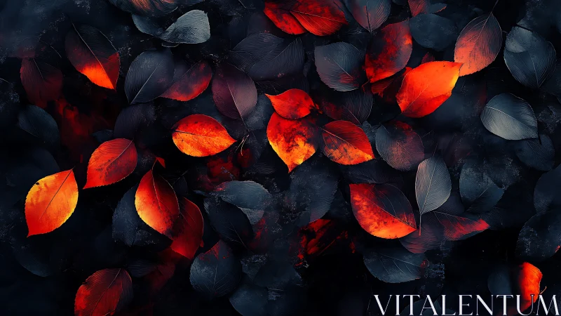 Embers Among Midnight Leaves, rich contrast in darkness.