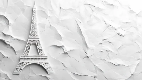 Monochrome Eiffel Tower relief integrates with sculpted paper field