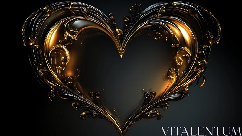 Ornate Golden Heart. Baroque Digital Form.