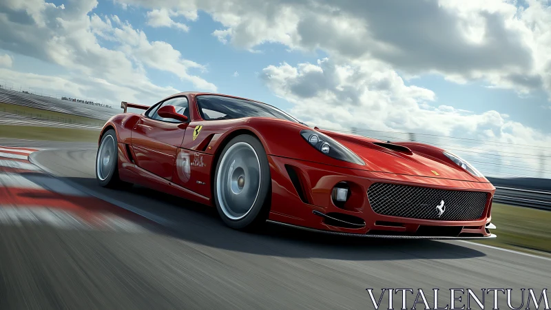 Low-angle render shows red racing car with detailed motion blur