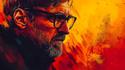 Elderly man profile in expressive warm digital portrait.