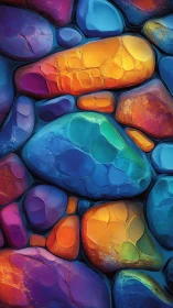 Glow-washed river stones in a rainbow dreamscape.