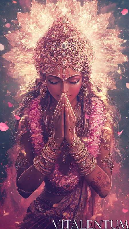 Divine goddess portrait with radiant floral crown glow.