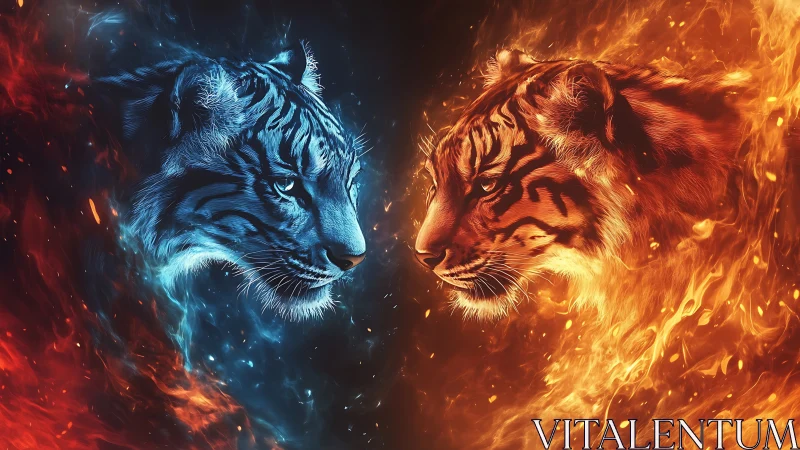 Fire and Ice Tigers Face to Face.
