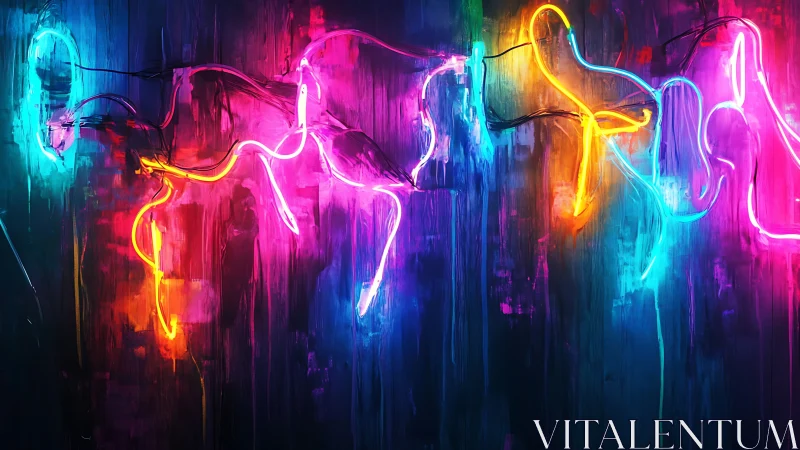 Glowing neon strokes dancing across a dreamy night wall.