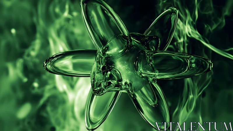 Futuristic Glass Atom Structure in Abstract Green Digital Art.