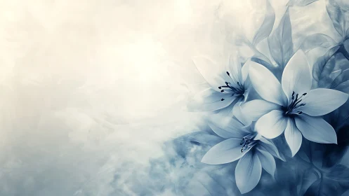 Blue and white flowers with soft gradient background.