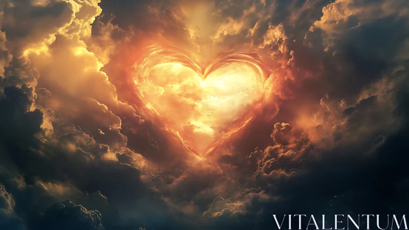 Incandescent Heart Form Within Luminescent Cloud Matrix