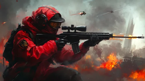 Elite Soldier in Red Gear Ready for Action.