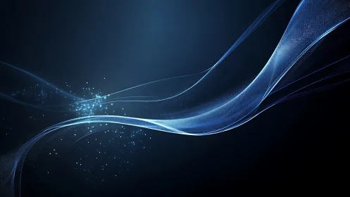 Gentle blue light ribbons drift calmly across deep space