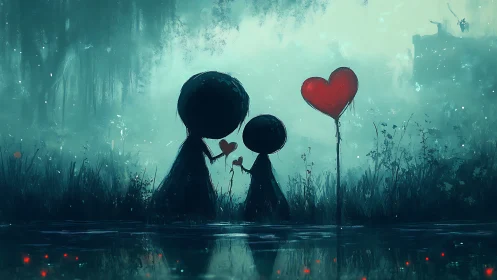 Two Hearts Finding Love in a Dreamy Teal World.