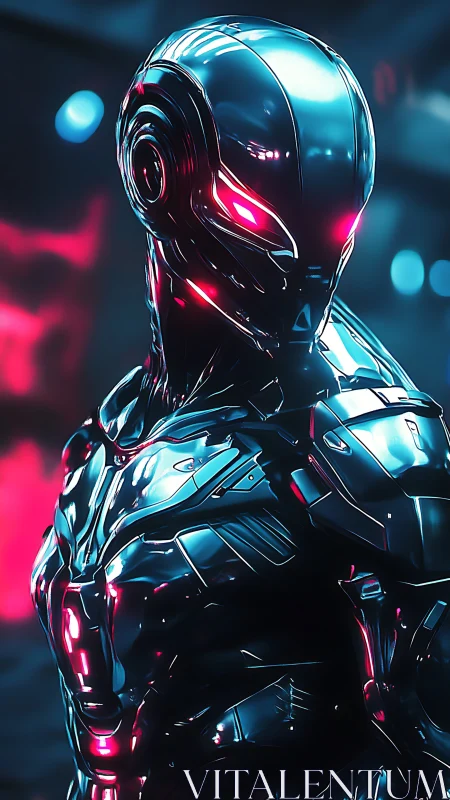 Sleek neon android standing confident in a glowing future.