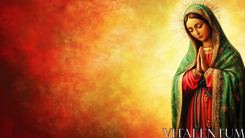 Religious woman in prayer against radiant warm background.