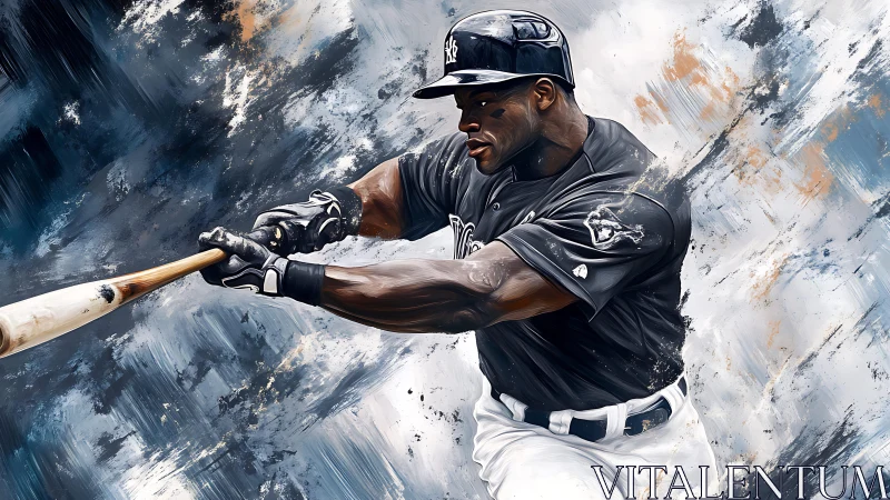 Dynamic baseball hitter rendered with high-contrast digital brushwork