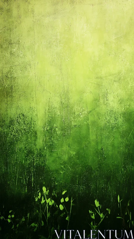 Verdant gradient wall with silhouetted wild meadow plants.