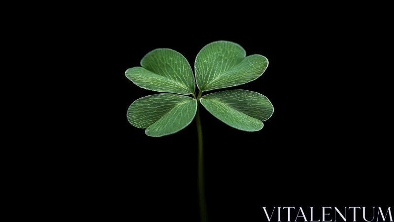 Four leaf clover macro on black with luminous veins.