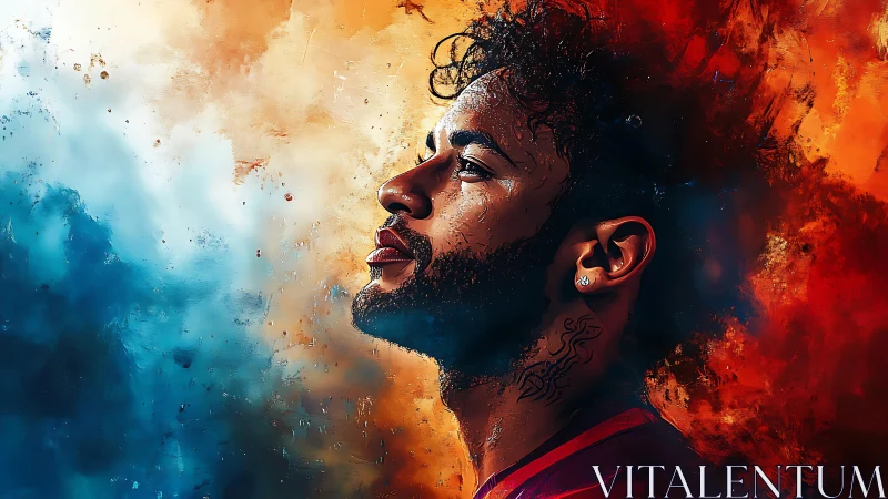 Profile portrait with dual-tone abstract bokeh background field