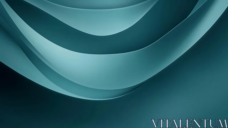 Smooth Teal Abstract Waves Digital Art Background.