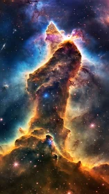 Ionized gas pillar in emission nebula with high-contrast starfield