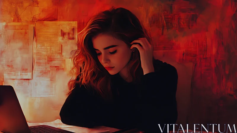 Quiet focus beneath ember-lit walls of evening study.