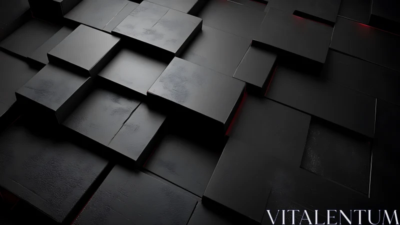 Layered black geometric panels with subtle red illumination.