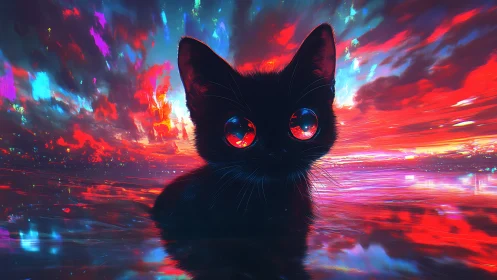 Mystical Feline: Eyes of Cosmic Fire.