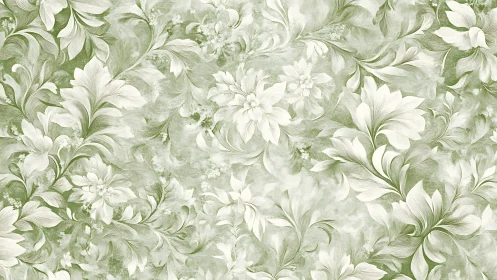 Soft green floral pattern evokes vintage botanical calm