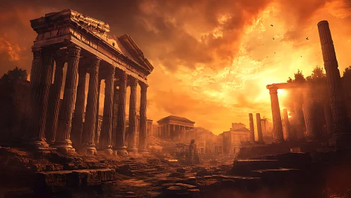 Sunlit Roman ruins rendered in high-contrast atmospheric detail