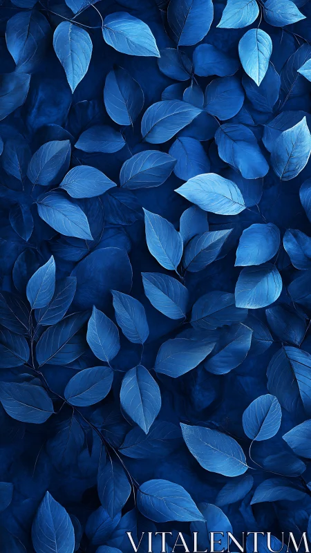 Deep blue leaf pattern with layered foliage texture.