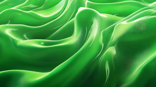 Glossy Green Abstract Waves with Smooth Fluid Motion, Digital Art.