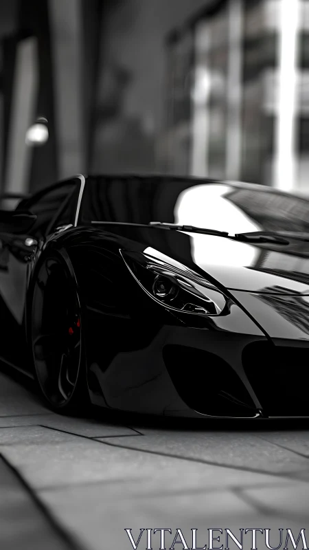 Midnight mirror supercar stalking a blurred concrete city.