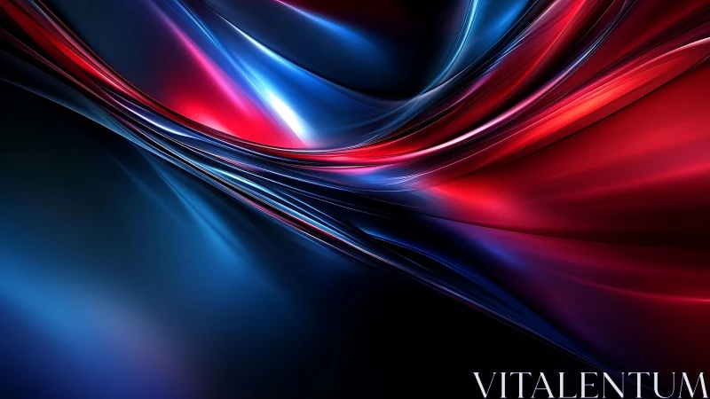 Glossy Abstract Waves in Red and Blue Digital Art Wallpaper.