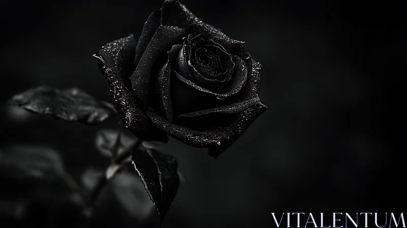 Nocturne rose in velvet shadows, jeweled with midnight dew.