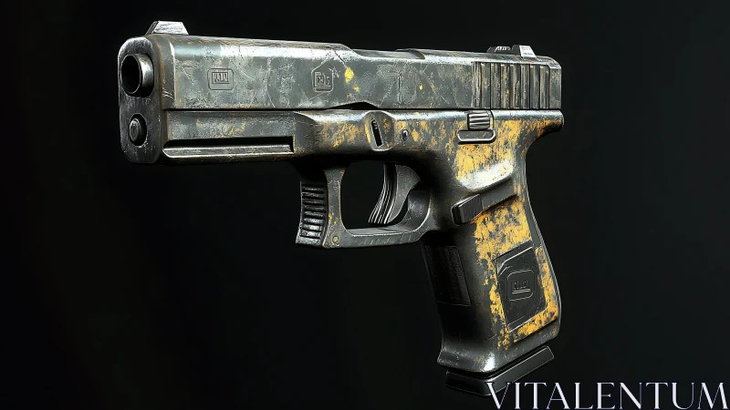 Weathered polymer handgun rendered as high-detail 3D asset