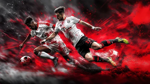 Dynamic football tackle with dual players in red motion blur