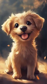 Golden puppy portrait under warm, cinematic backlight.