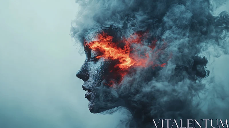 Volumetric smoke portrait with embedded thermal flame core.