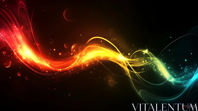 Colorful light waves curve across dark abstract background.