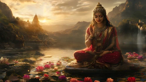 Sunlit river goddess rendered in high-detail digital painting