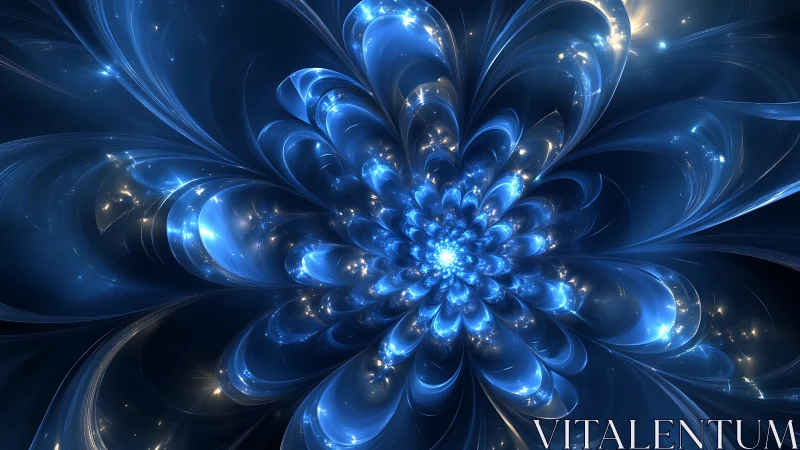 Radial blue fractal bloom with luminous particle caustics
