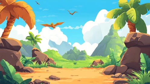 Digital Landscape Rendering: Tropical Valley with Layered Atmospheric Perspective