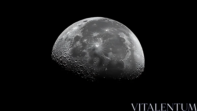 High-contrast lunar hemisphere rendered in telescopic monochrome