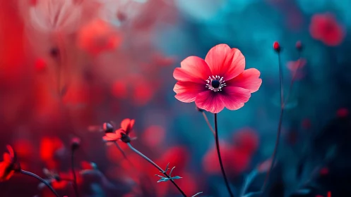 Crimson Bloom Emerges: Pink Cosmos Petals Dance Against Indigo Shadows.