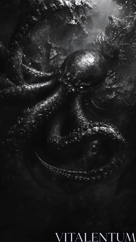 Colossal shadowed kraken coils upward through abyssal gloom